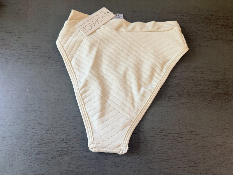 Bitsy Cut NEW Off White Ribbed Lined L SPACE Swimsuit Bikini Bottom Size Small