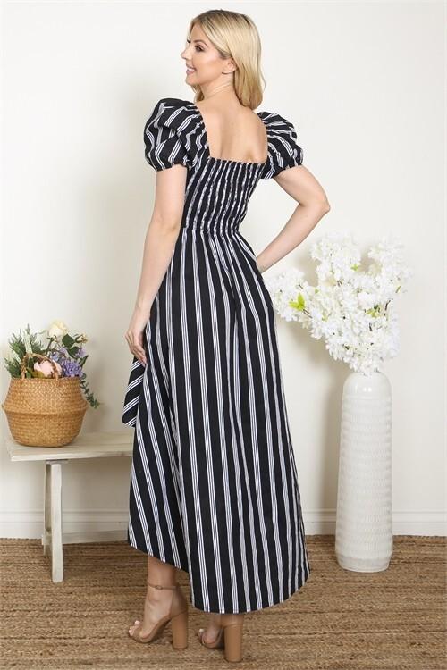 Black And White Maxi Dress Size Large High Low Sweetheart Neckline Smocked