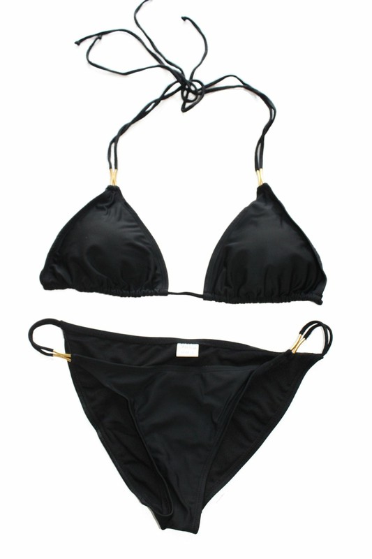 Black Bikini With Gold Hardware Slightly Padded Brazilian Back Bottom Swimsuit
