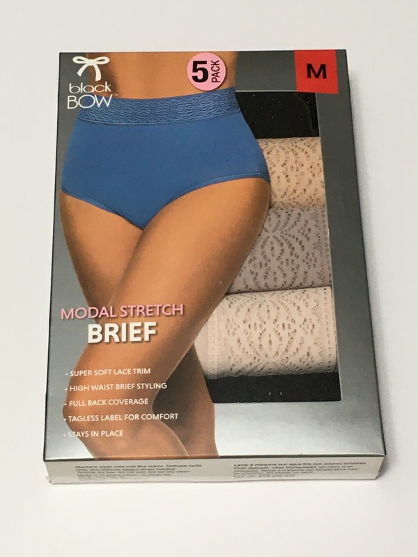 Black Bow Womens 5 Pack Medium Modal Stretch Underwear Briefs - Black Beige