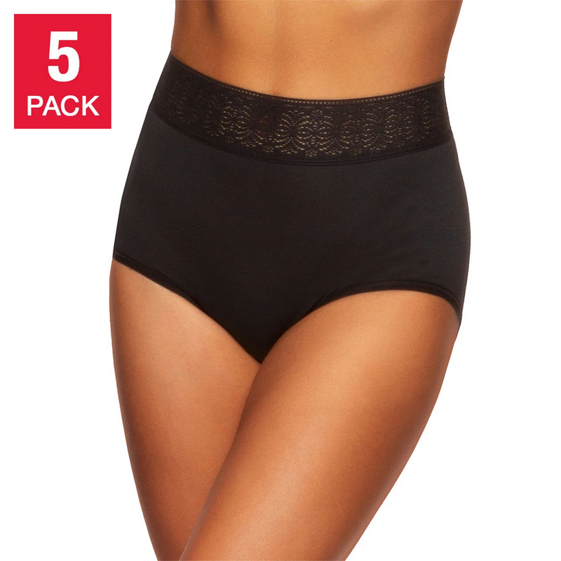 Black Bow Womens 5 Pack Medium Modal Stretch Underwear Briefs - Black Beige