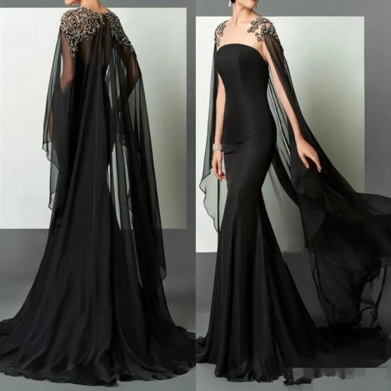 Black Crystal Beaded Arabic African EveningDress Elie Saab Prom PartyGown Simple