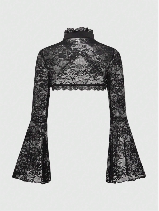 Black Goth Gothic Style Bell Sleeve Lace Open Front Fashion Top Sz XS S M L XL