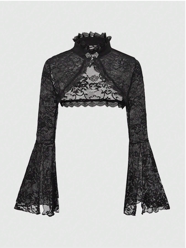 Black Goth Gothic Style Bell Sleeve Lace Open Front Fashion Top Sz XS S M L XL