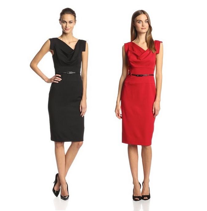 Black Halo Classic Jackie O Belted Sexy Women Cocktail Party Dress Black Red New