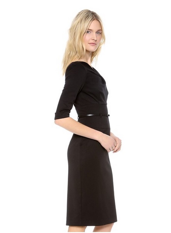 BLACK HALO Jackie O Belted Sheath Hollywood Celebrity 3/4 Sleeve Black Dress