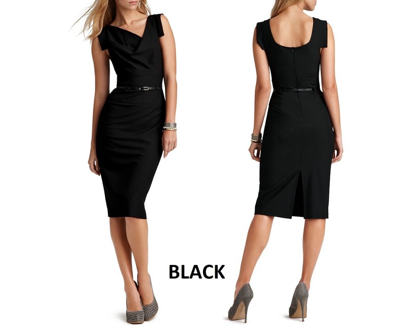 BLACK HALO Jackie O Belted Sheath Hollywood Celebrity Black Eclipse Dress