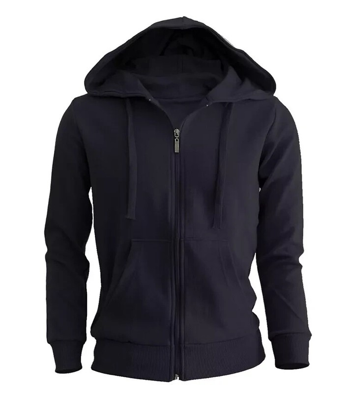 Black Hoodie Full Zip up Cotton Plain Hooded Fleece Warm Women Girls Sweatshirt