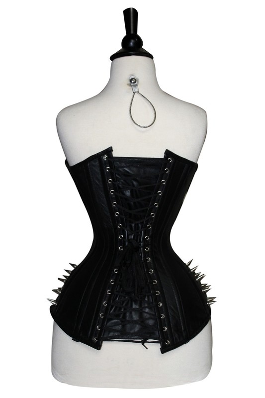 Black Leather Steampunk Spike & Clasp Corset Overbust Waist Trainer Corsets