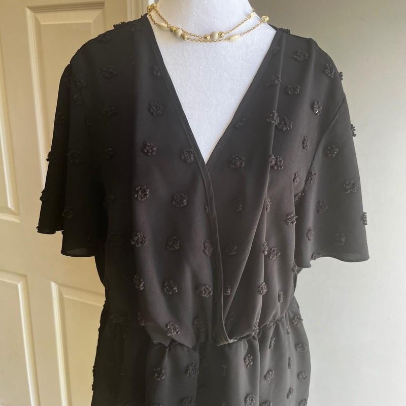 Black Pom Pom Romper V-Neck Short Sleeve Summer Casual Party Jumpsuit Size 1X