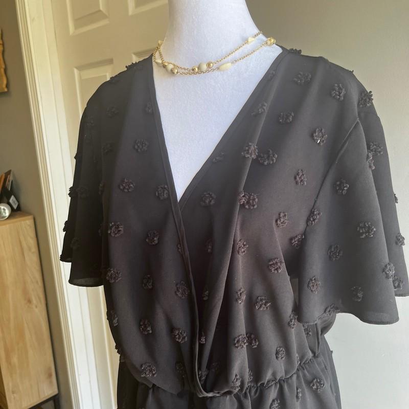 Black Pom Pom Romper V-Neck Short Sleeve Summer Casual Party Jumpsuit Size 1X