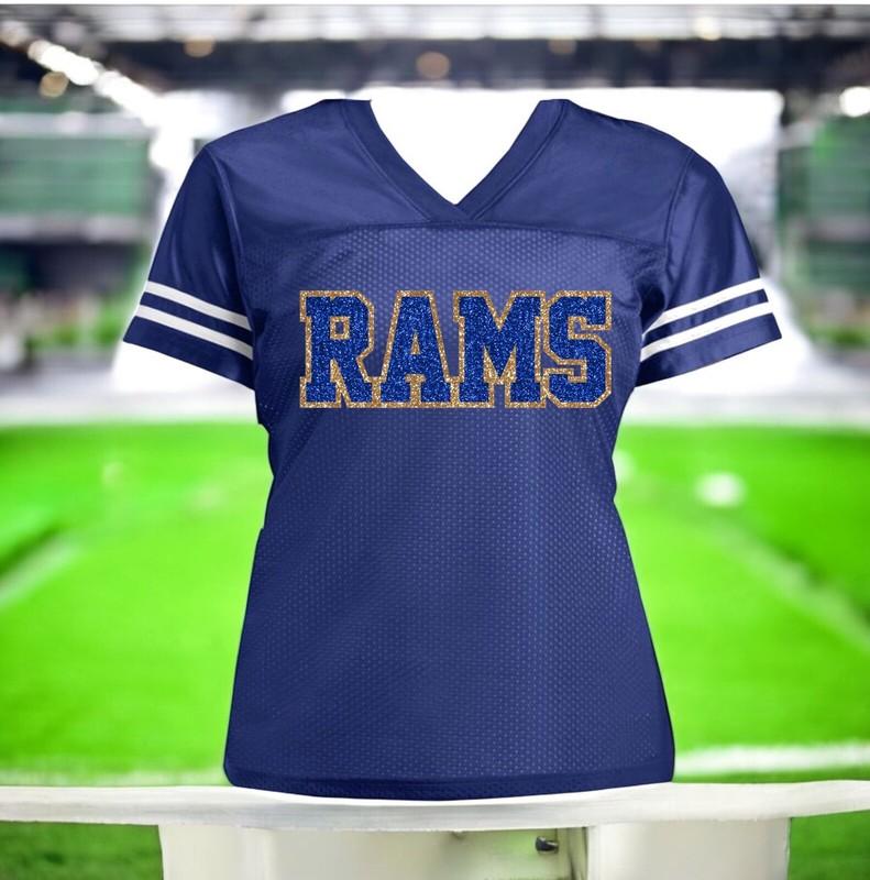 Black Rams Glitter Jersey For Women Los Angeles LA Football Bling Shirt New