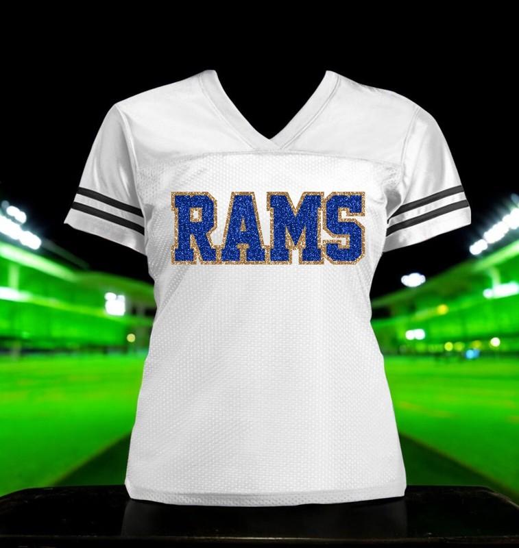 Black Rams Glitter Jersey For Women Los Angeles LA Football Bling Shirt New