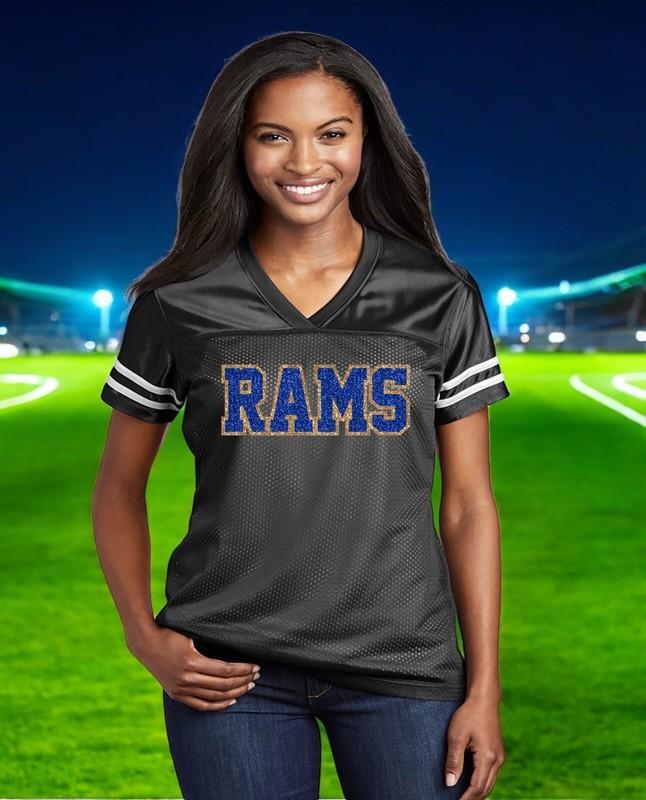 Black Rams Glitter Jersey For Women Los Angeles LA Football Bling Shirt New