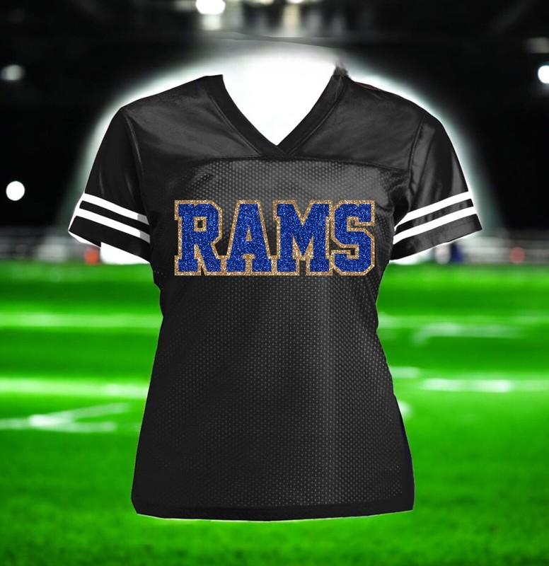 Black Rams Glitter Jersey for Women Los Angeles LA Football Bling Shirt New