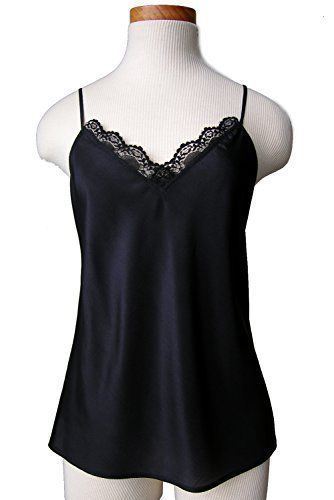 Black Silk Camisole by Royal Silk - L (38"-39") - 100 Silk Crepe de Chine