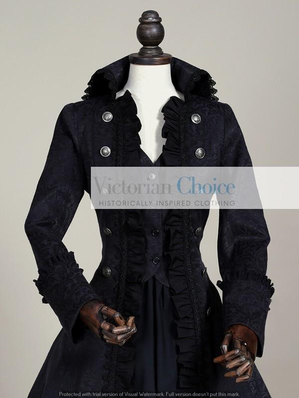 Black Victorian Gothic Penny Dreadful Military Dress Witch Halloween Costume 176