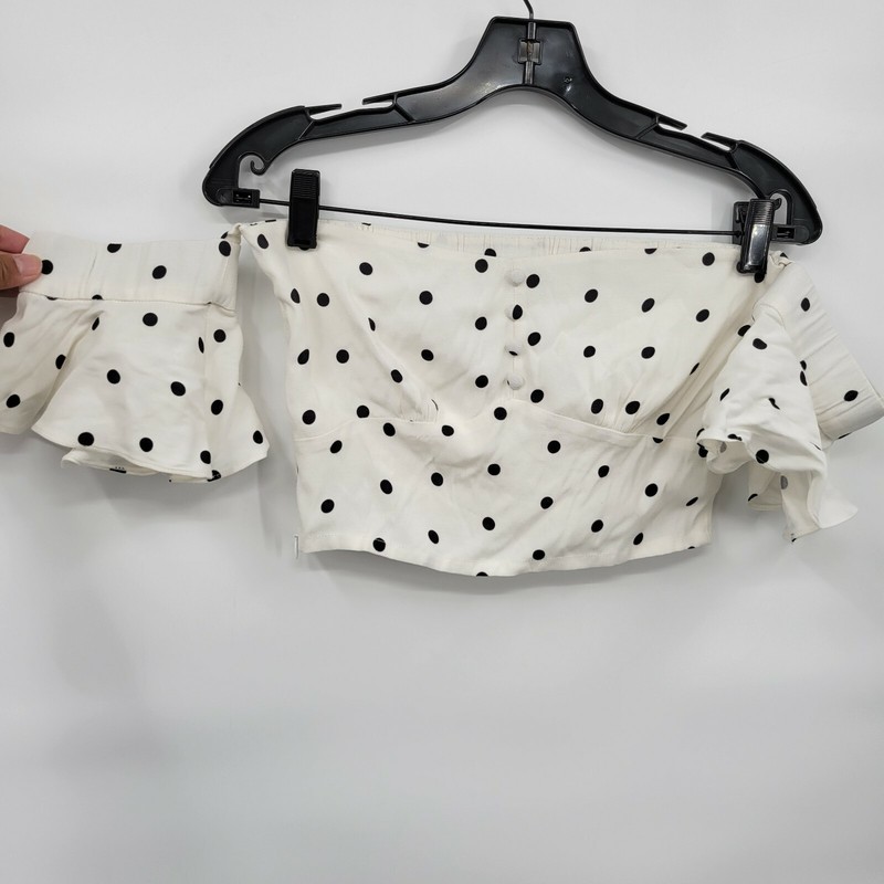 Blancore Women White 2 Piece Polkadot Off Shoulder Crop Top Ruffle Skirt Small