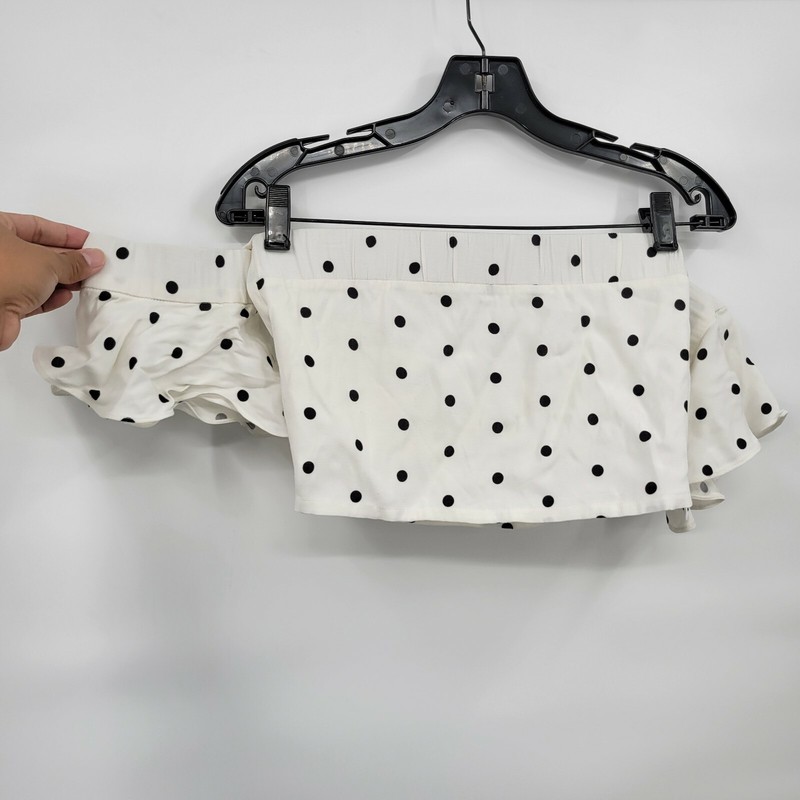 Blancore Women White 2 Piece Polkadot Off Shoulder Crop Top Ruffle Skirt Small