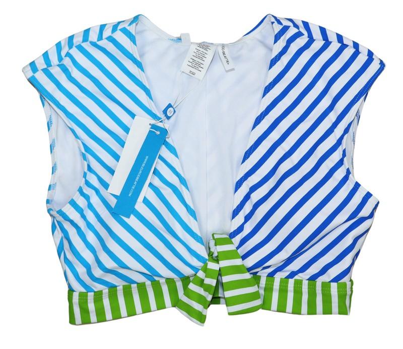 Bleu Rod Beattie Striped Wide Shoulder Cropped Women's Swimwear Top NWT