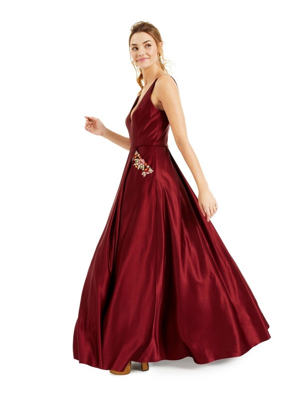 BLONDIE Womens Spaghetti Strap Full-Length Formal A-Line Dress
