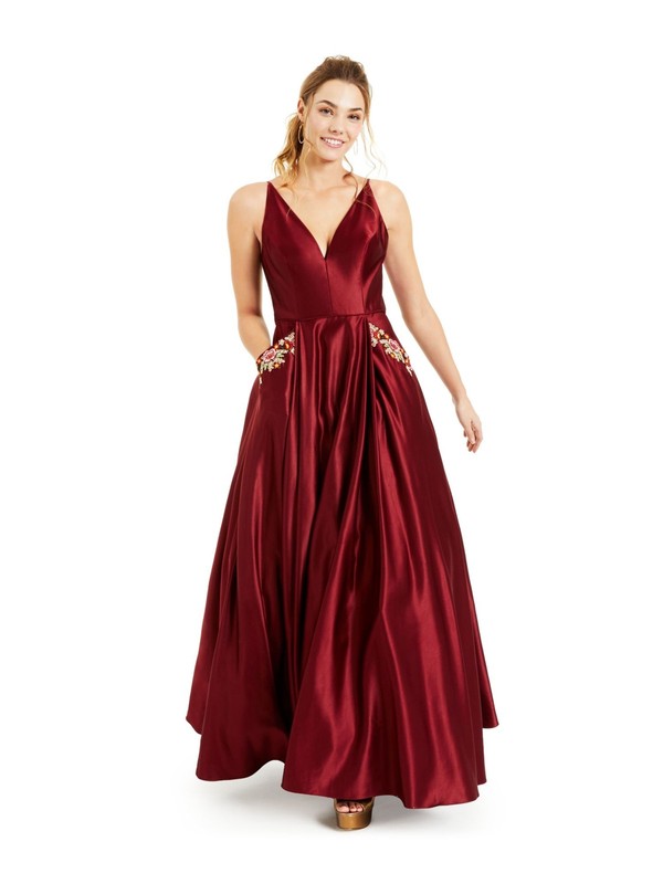 BLONDIE Womens Spaghetti Strap Full-Length Formal A-Line Dress