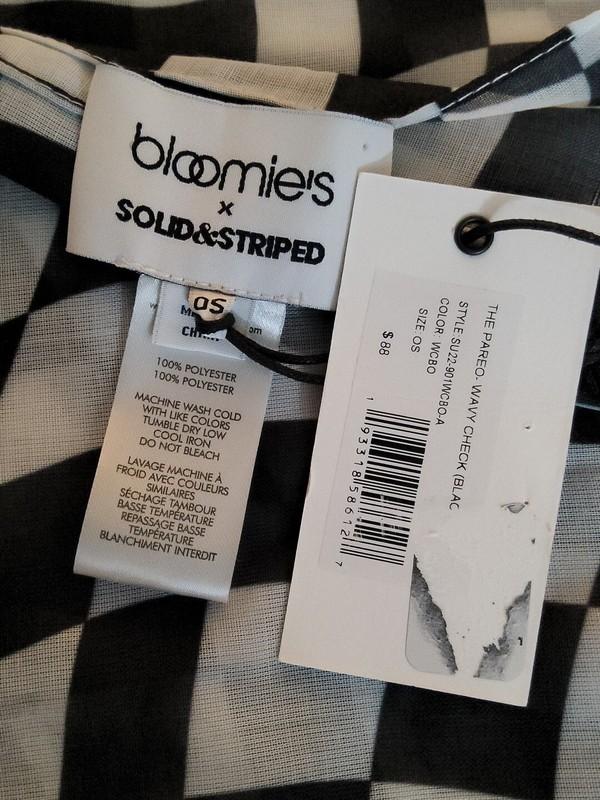 Bloomies X Solid & Striped Pareo Cover Up Women's Black/White Wavy Check. One Sz