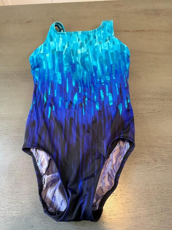 blue black LONGITUDE one piece swimsuit size 8
