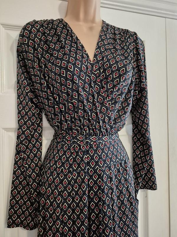 Blue & Red Patterned Belted Jumpsuit Size 16 By Onjenu