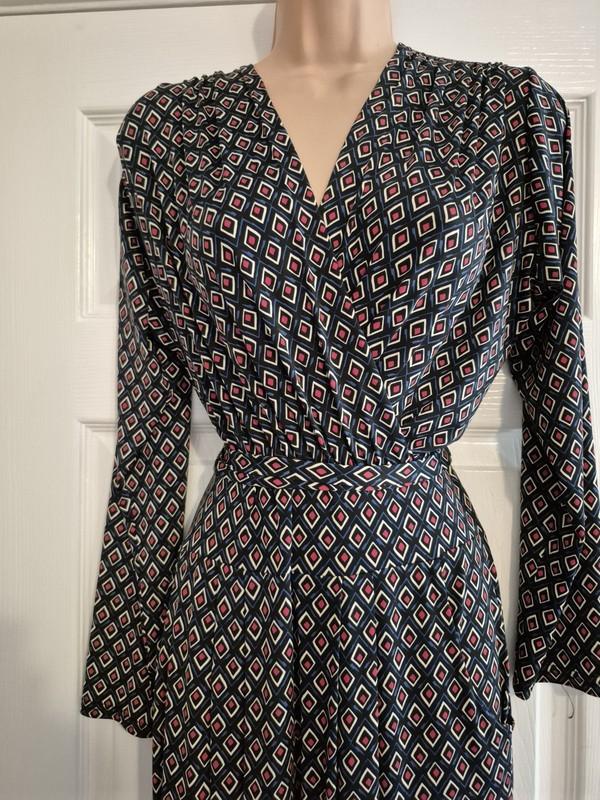 Blue & Red Patterned Belted Jumpsuit Size 16 By Onjenu