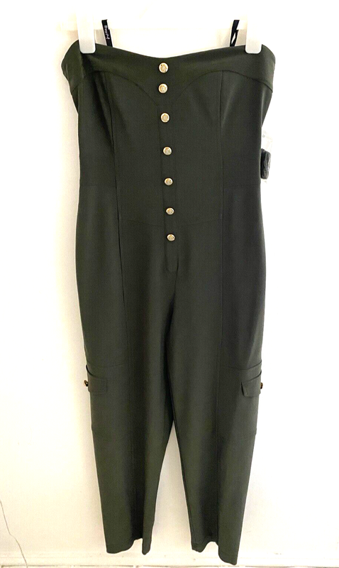 BNWT JOSEPH RIBKOFF UK 10 Khaki Green Crop Jumpsuit Playsuit Strapless