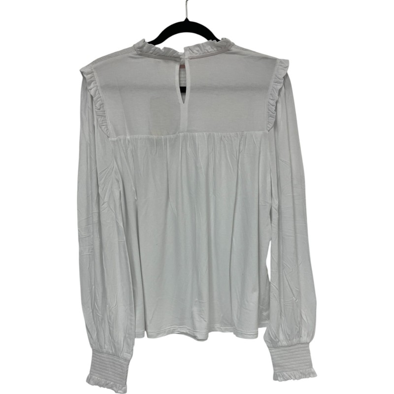 Boden Womens Blouse Top UK 14 US 10 White Smocked Yoke Ruffle Stretch T1078 NWT