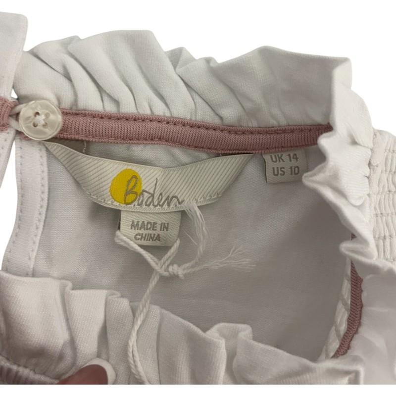 Boden Womens Blouse Top UK 14 US 10 White Smocked Yoke Ruffle Stretch T1078 NWT