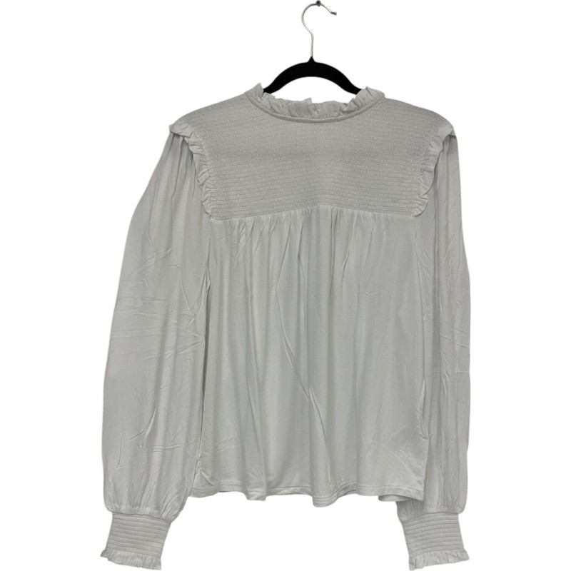 Boden Womens Blouse Top UK 14 US 10 White Smocked Yoke Ruffle Stretch T1078 NWT