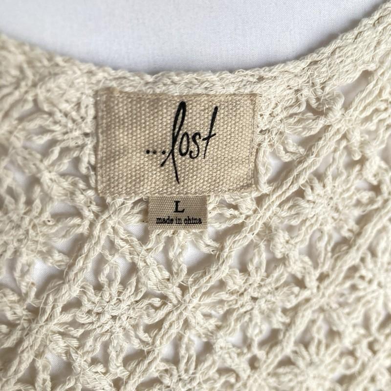 Boho Crochet Fringe Vest Women L Cream Hippie Cowgirl Open Cropped Festival Lost