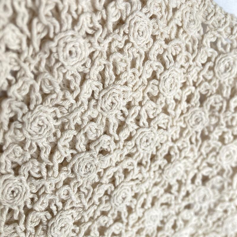Boho Crochet Fringe Vest Women L Cream Hippie Cowgirl Open Cropped Festival Lost