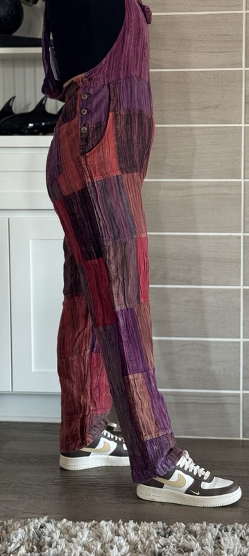Boho Hippie Style Patchwork Jumpsuit With Straight-Leg And 2 Side Pockets