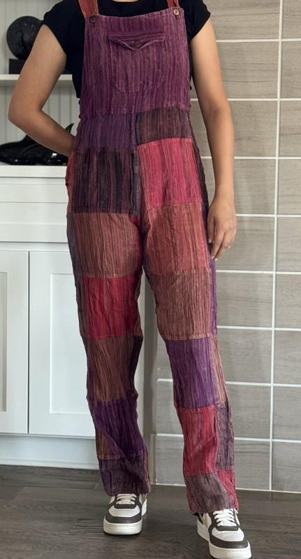 Boho Hippie Style Patchwork Jumpsuit With Straight-Leg and 2 Side Pockets