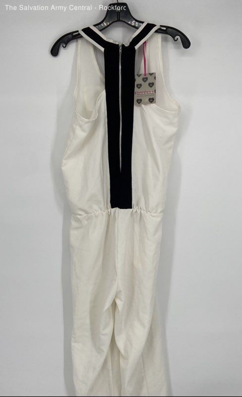 BooHoo Womens White Black Sleeveless Back Zip One Piece Jumpsuit Size 4