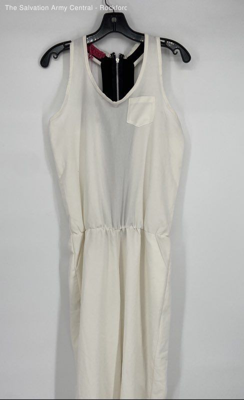 BooHoo Womens White Black Sleeveless Back Zip One Piece Jumpsuit Size 4