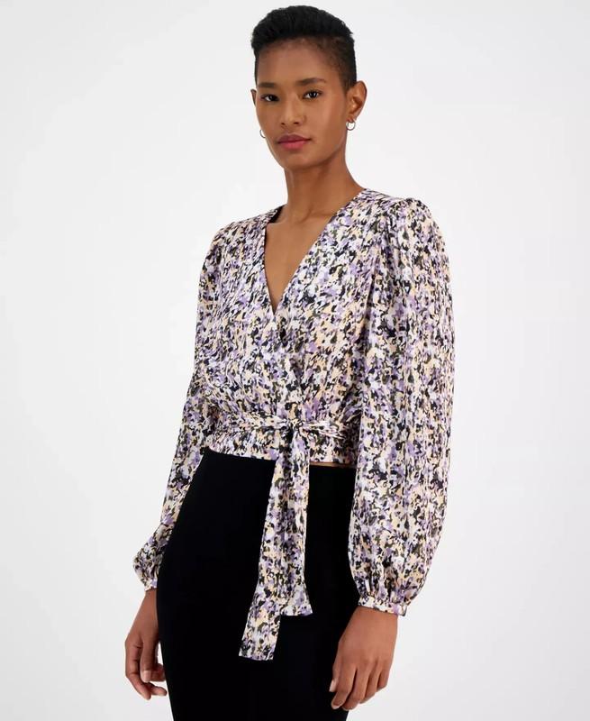 BOSS Orange Women's Top Sz M Banella Abstract-Print Tie-Hem