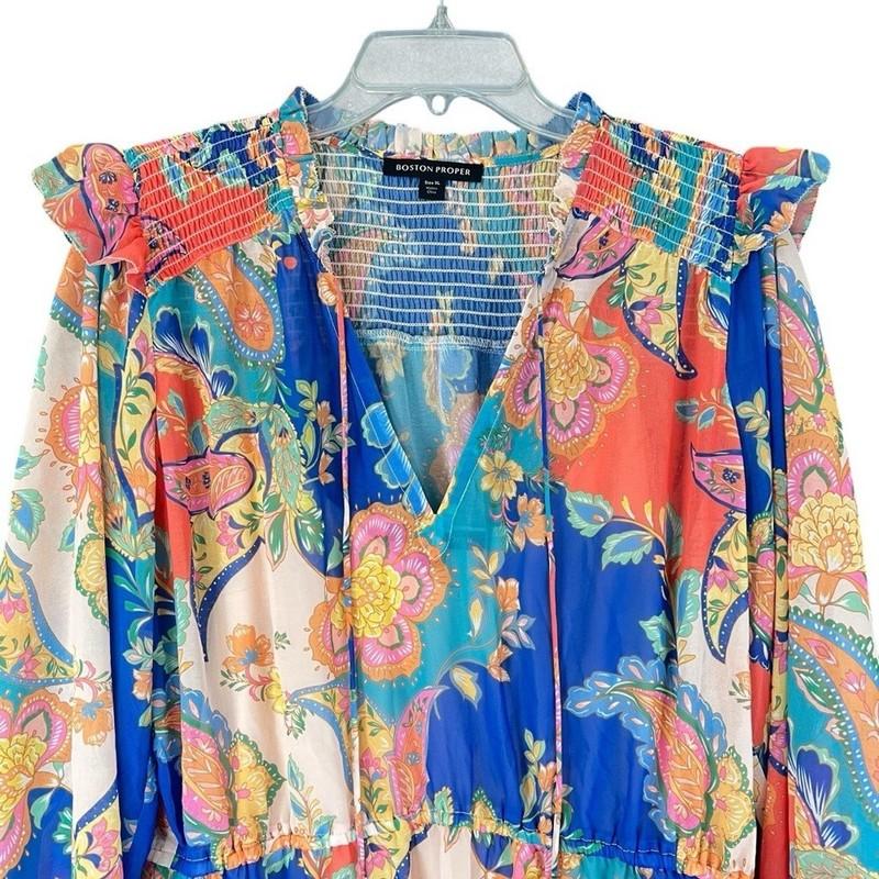 BOSTON PROPER Breezy Boho Paisley Patches Peasant Dress Size XL NEW