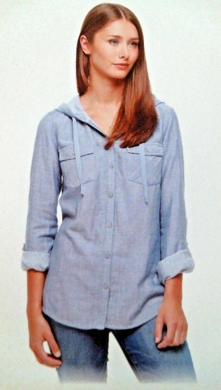 Boston Traders Womens Lightweight Hooded Flannel Shirt Double Face Blue / Black