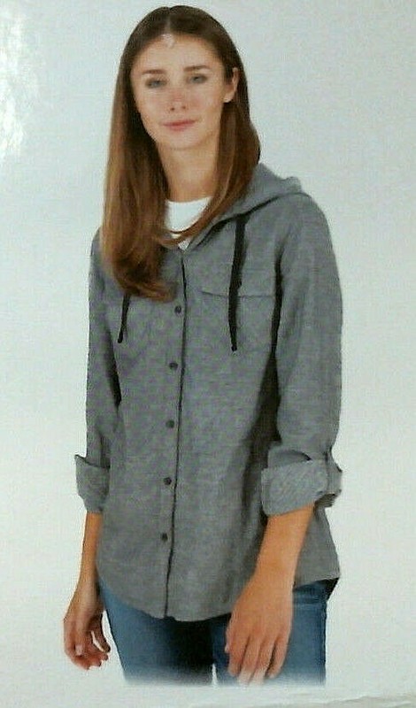 Boston Traders Womens Lightweight Hooded Flannel Shirt Double Face Blue / Black