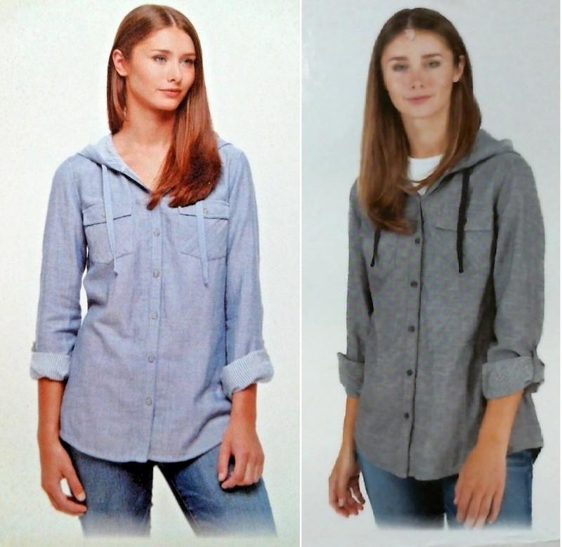 Boston Traders Womens Lightweight Hooded Flannel Shirt Double Face Blue / Black