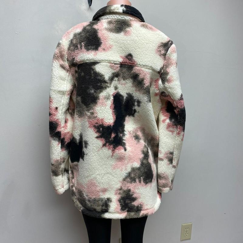 BP Womens Ivory Pink Long Sleeve Snap Button Fuzzy Warm Thermal Sherpa Jacket M