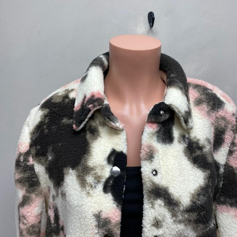 BP Womens Ivory Pink Long Sleeve Snap Button Fuzzy Warm Thermal Sherpa Jacket M