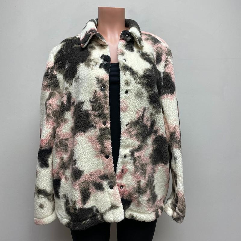 BP Womens Ivory Pink Long Sleeve Snap Button Fuzzy Warm Thermal Sherpa Jacket M