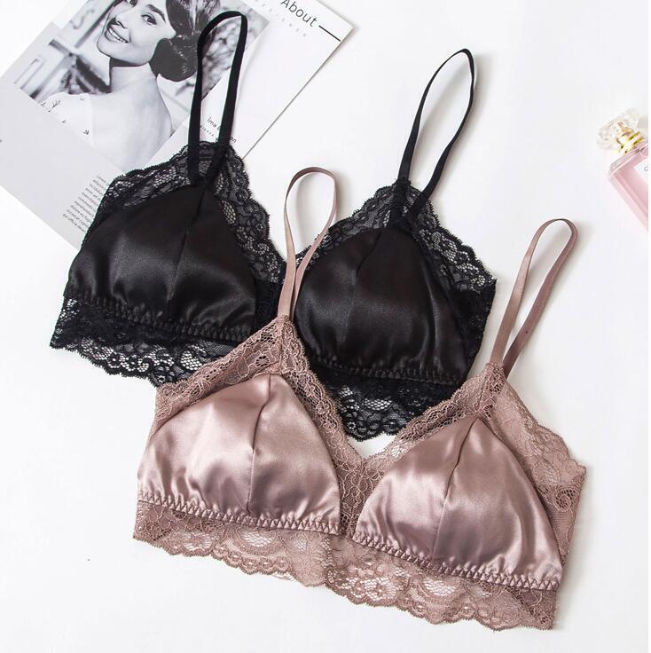 Bra Women 100% Mulberry Silk Lace Bra Soft Triangle Wireless Bra Summer Bralette