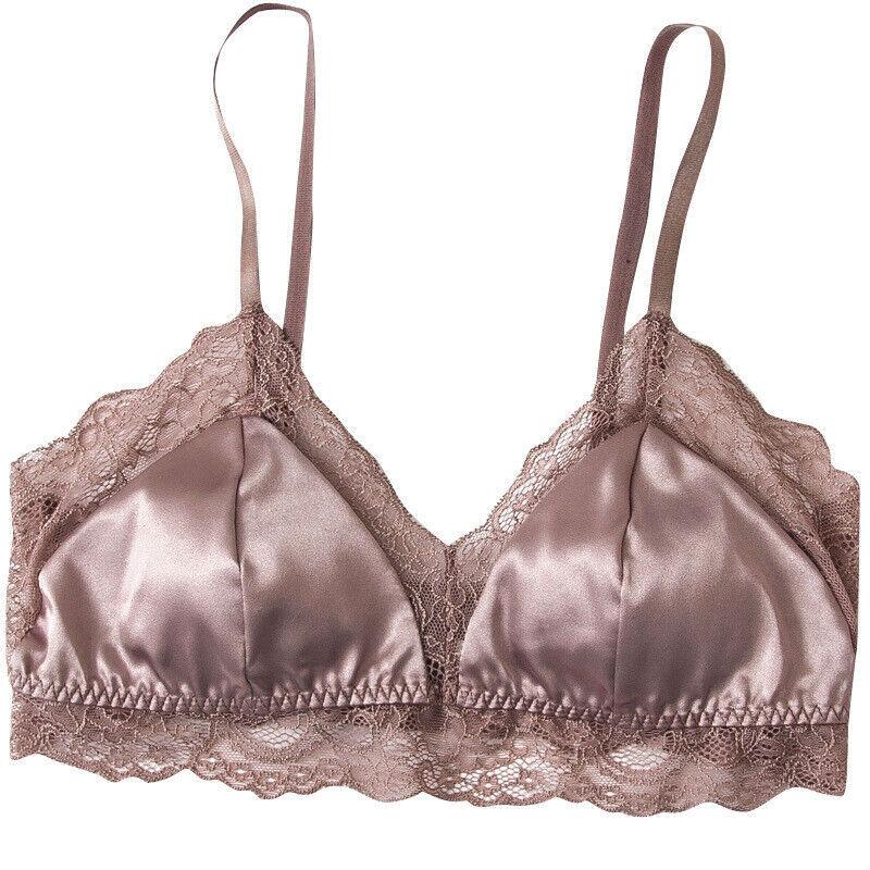 Bra Women 100% Mulberry Silk Lace Bra Soft Triangle Wireless Bra Summer Bralette